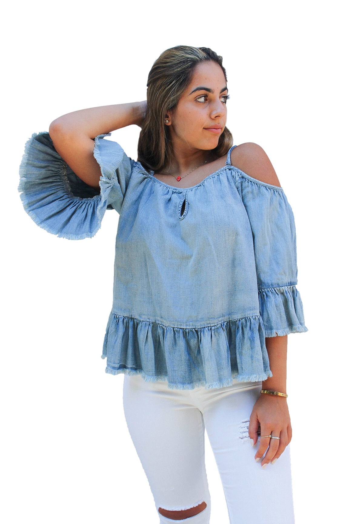 CTP114 Off Shoulder Ruffle Top - FashionPosh