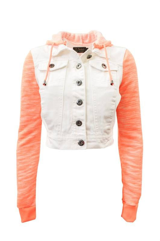 JK9595 Hooded White Denim Jacket - FashionPosh