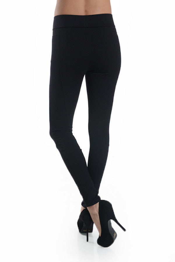 P9179 CiSono Ponte Leggings W/ Slit PU Accents (More color options) - FashionPosh