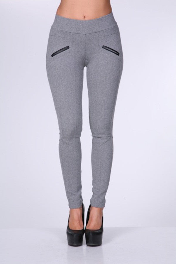 P9179 CiSono Ponte Leggings W/ Slit PU Accents (More color options) - FashionPosh
