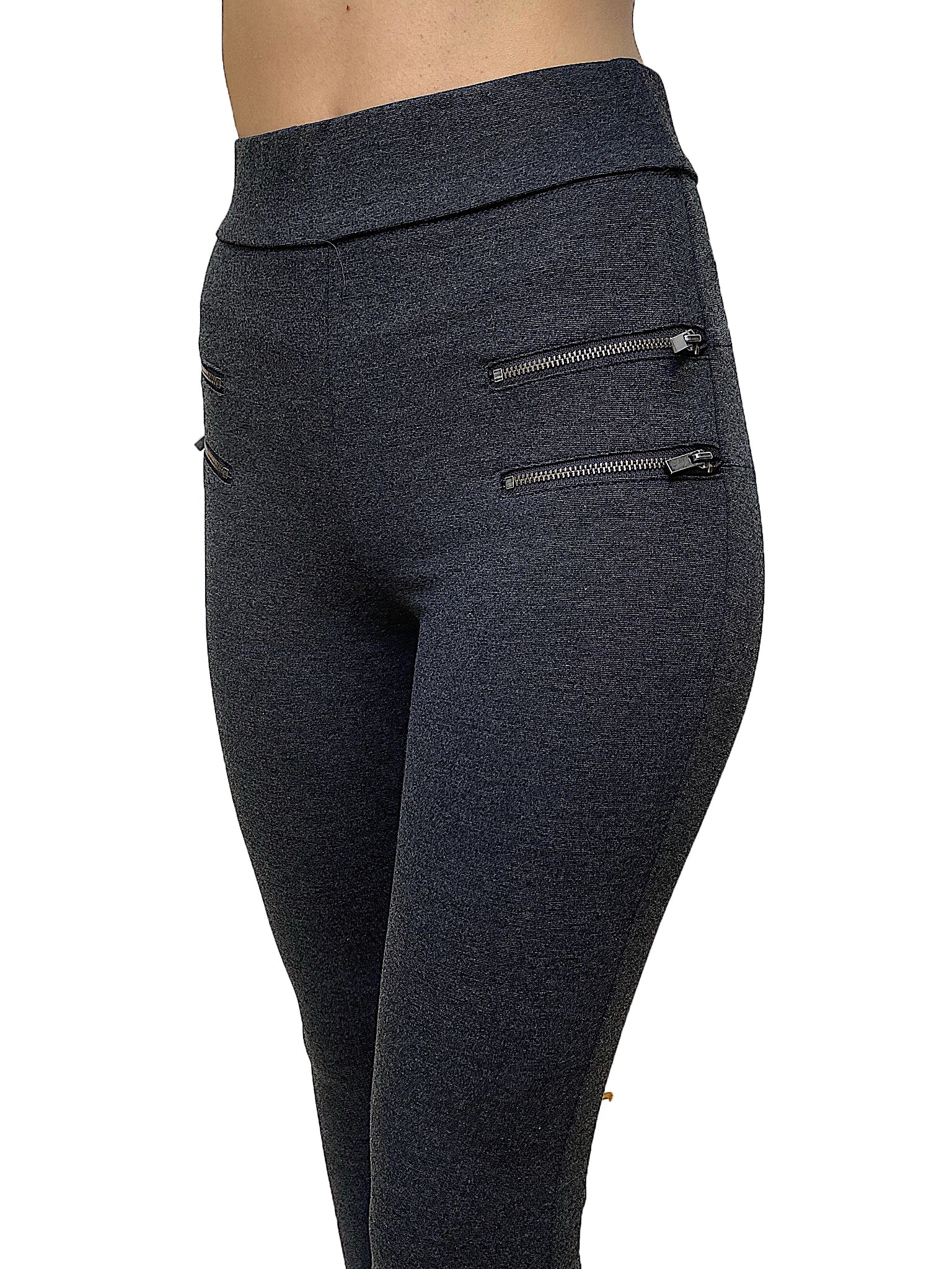 Ci Sono Dark Grey Leggings W/ Zipper Accent - FashionPosh