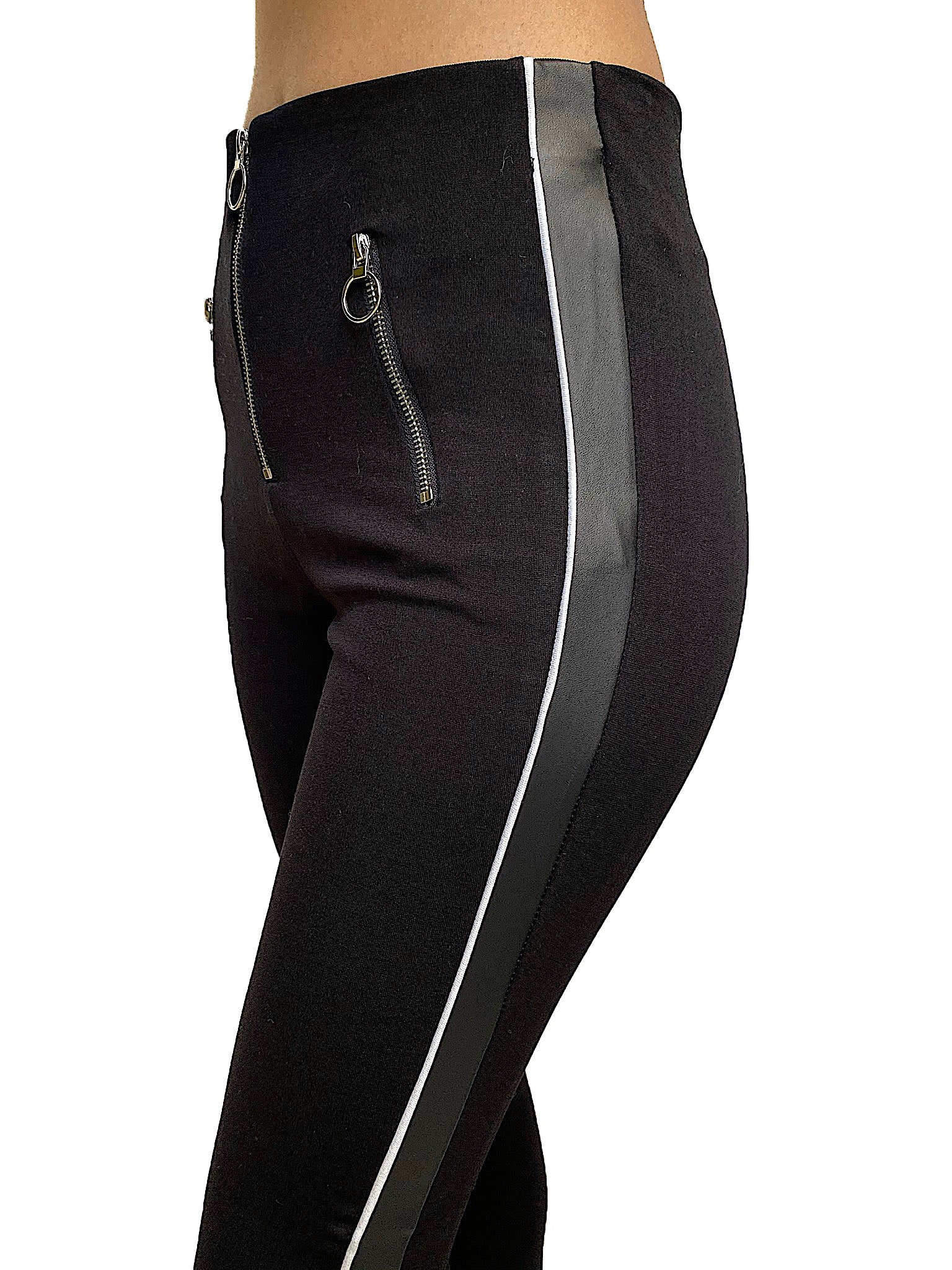 CiSono Ponte Leggings W/ Stripe Details - FashionPosh