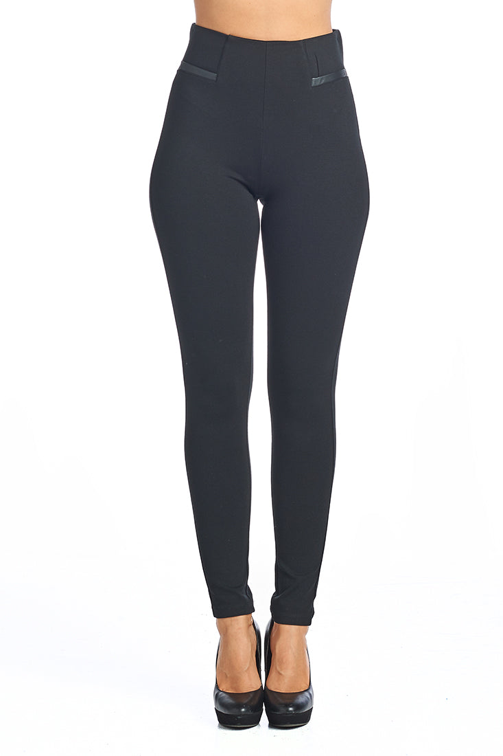 PP67 Ponte Leggings with PU Leather accents (More color options) - FashionPosh