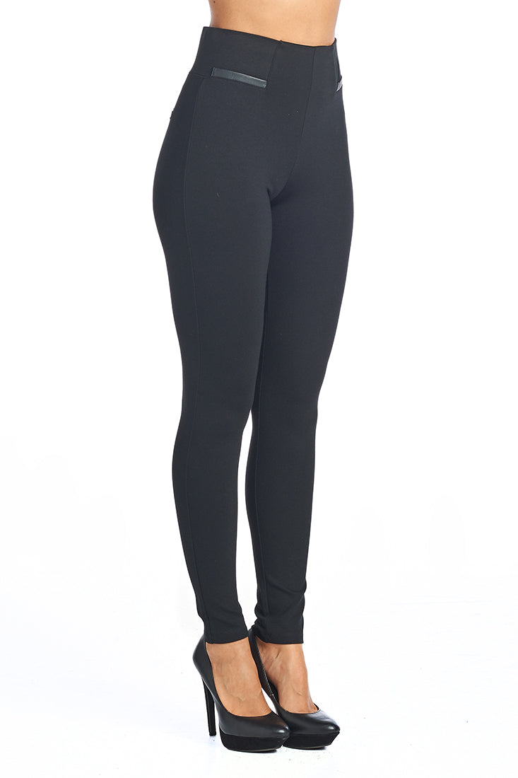 PP67 Ponte Leggings with PU Leather accents (More color options) - FashionPosh