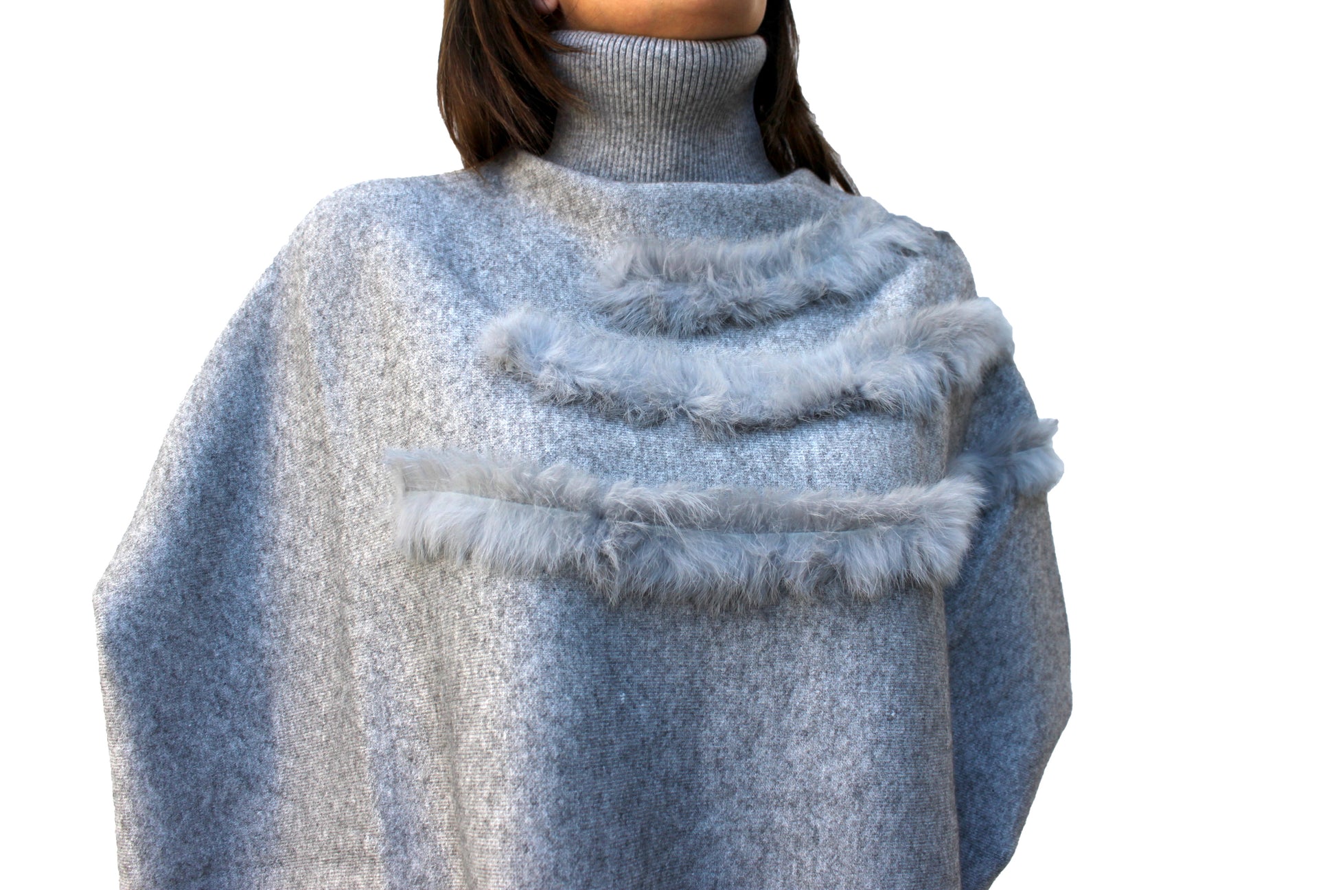 Turtle Neck Sweater W/ Rabbit Fur Details - FashionPosh
