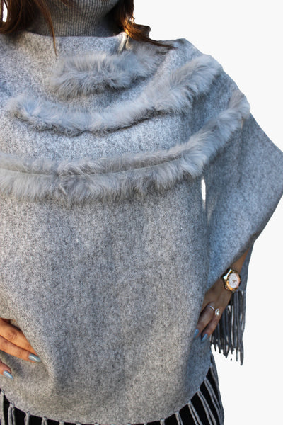 Turtle Neck Sweater W/ Rabbit Fur Details - FashionPosh