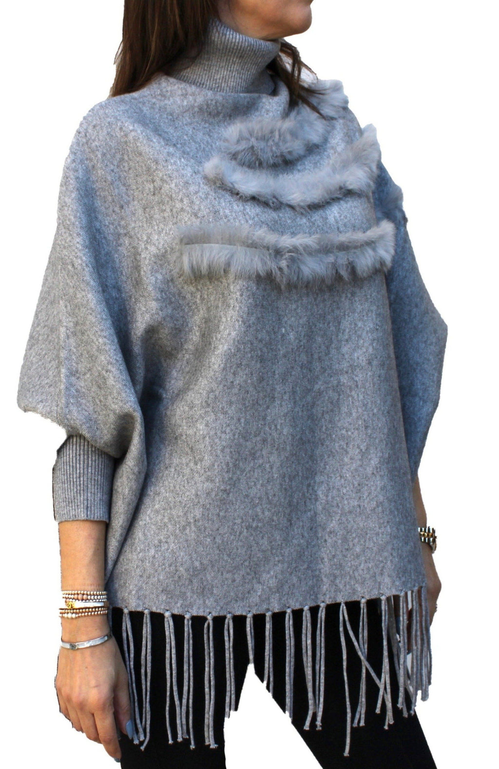 Turtle Neck Sweater W/ Rabbit Fur Details - FashionPosh