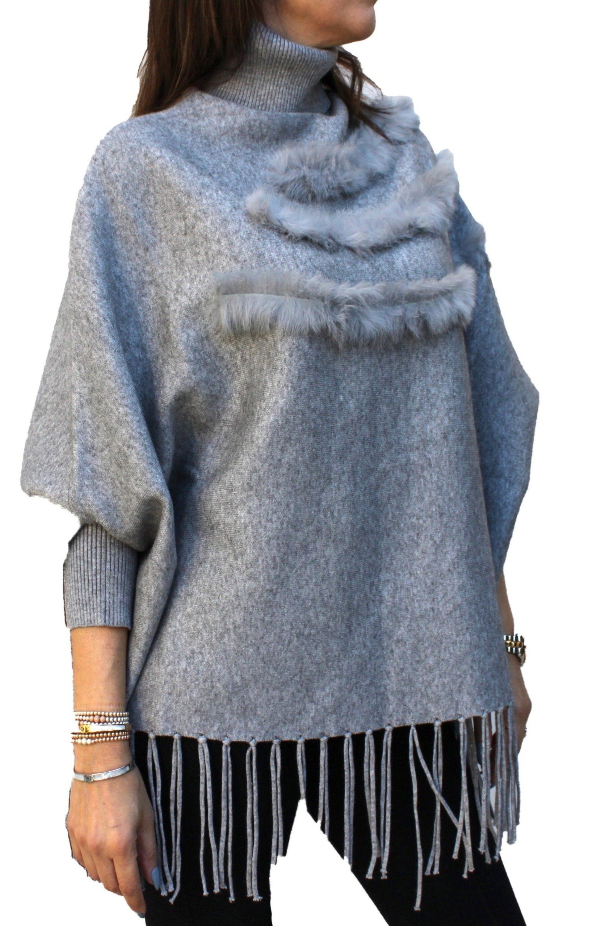 Turtle Neck Sweater W/ Rabbit Fur Details - FashionPosh