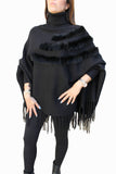 Black Turtle Neck Sweater W/ Rabbit Fur Details - FashionPosh